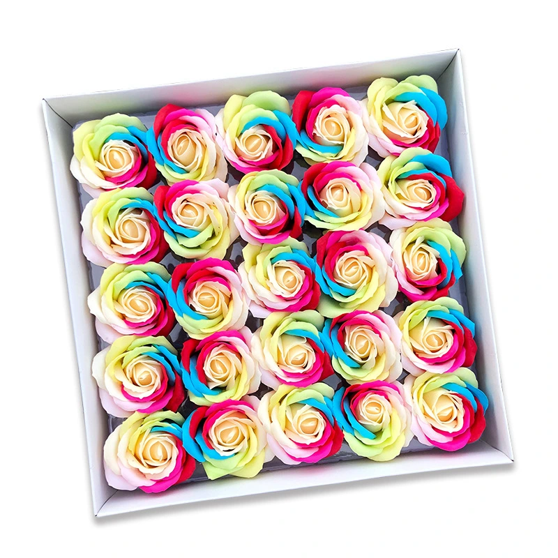 Handmade Rainbow Rose Mixed Color 8cm Artificial Flower Soap Roses Head