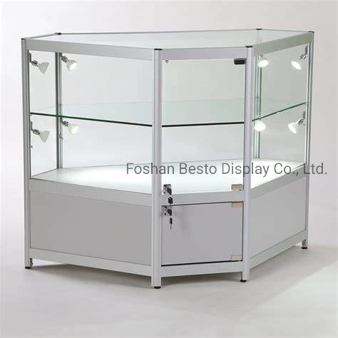 Aluminium Glass Corner Showcase Display Counter Cabinet for Retail Display by 750mm W X 750mm D X 900mm H