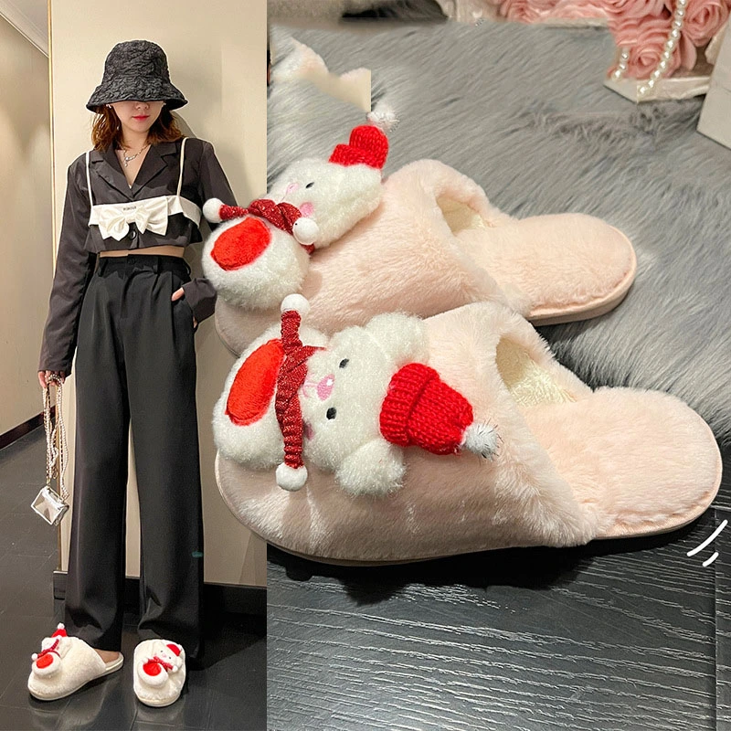 New Design Fashion Anti-Slip Winter Plush Slippers Fashion Furry Slippers for Women