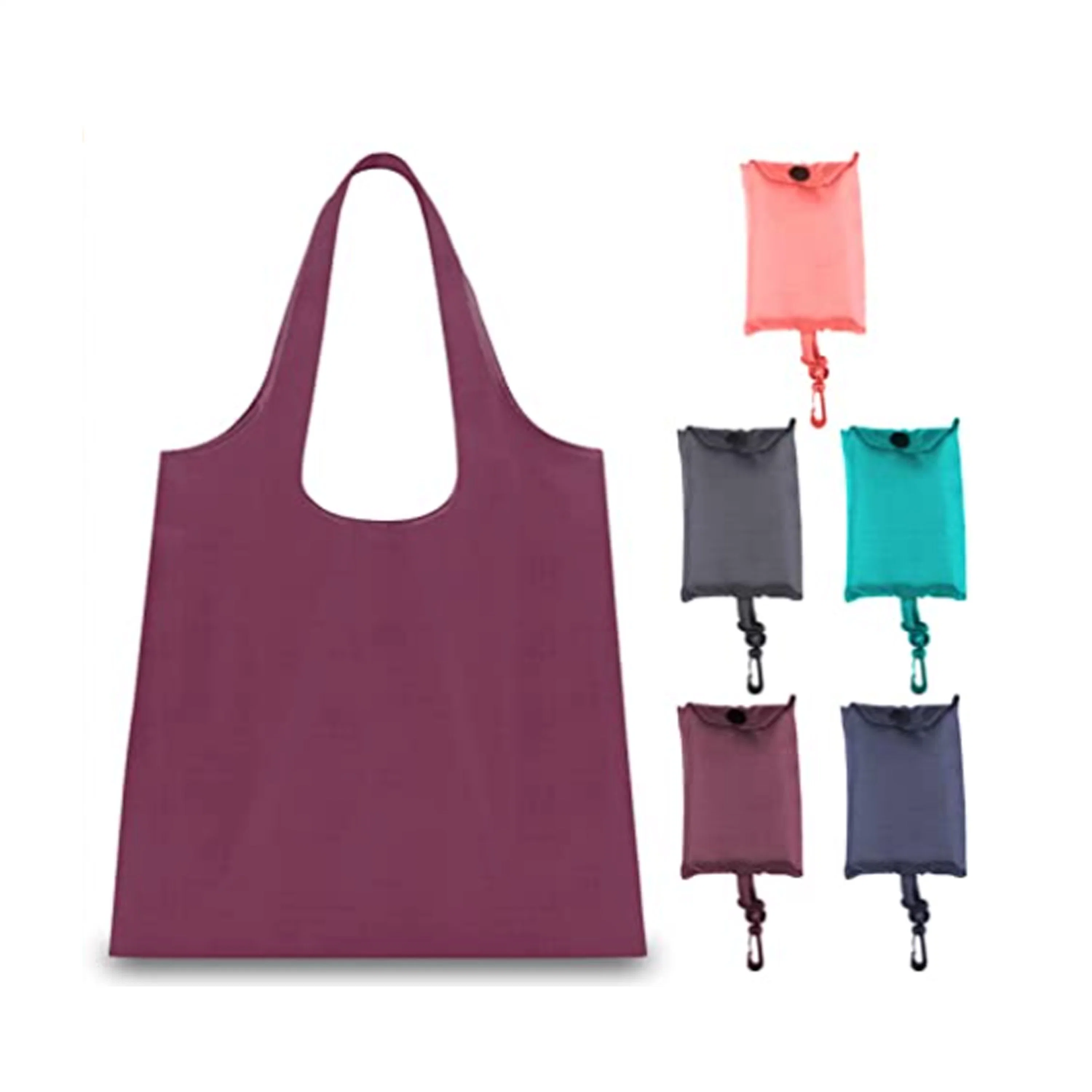 Reusable Grocery Bags Machine Washable Lightweight Folding Convenient with Attached Pouch Wine Pink Navy Grey Teal