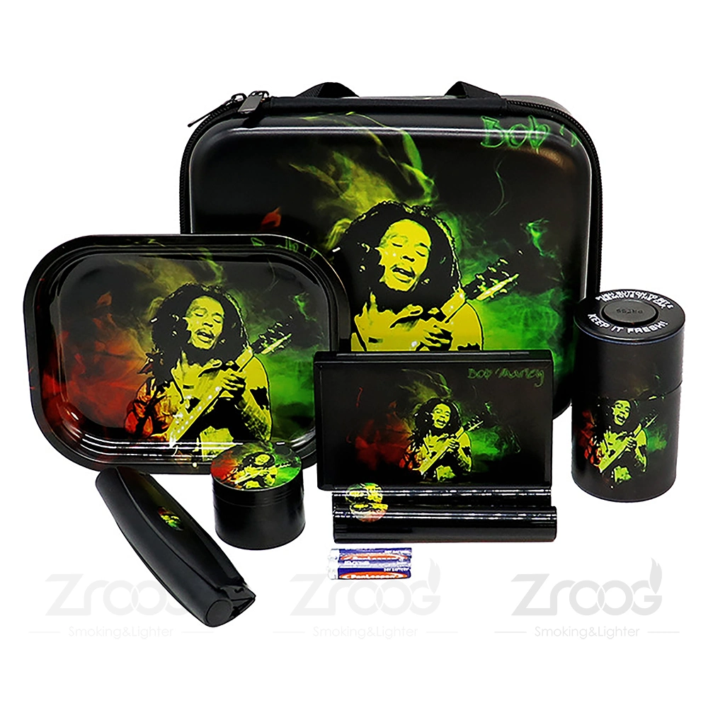 Multi-Designs 6 in 1 Rauchen Kit mit Custom Logo Kraut Mahlwerk Jar Rolling Tray Scale Roller Machine alles in einem Setzen