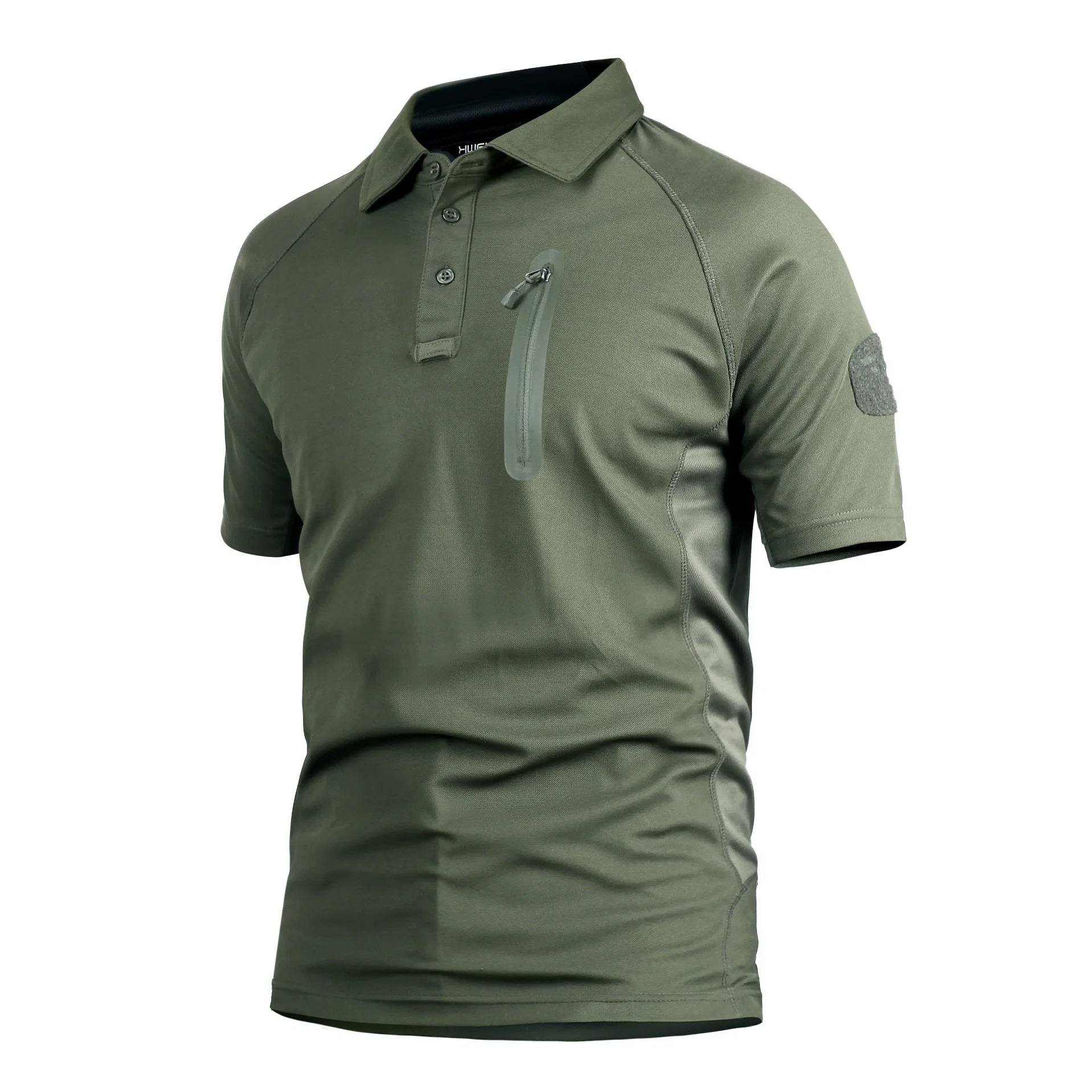 Men's Short Sleeve Quick Dry Tactical Plain Lapel Olive Green Military Training T-Shirt Golf Polo Shirts