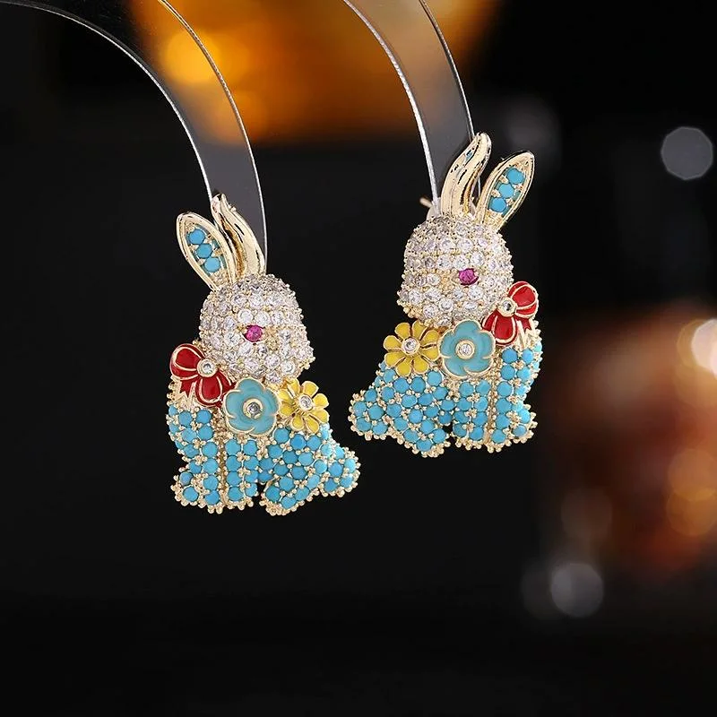 Hot Sale Rabbit & CZ Earrings Jewelry for Christmas Gift