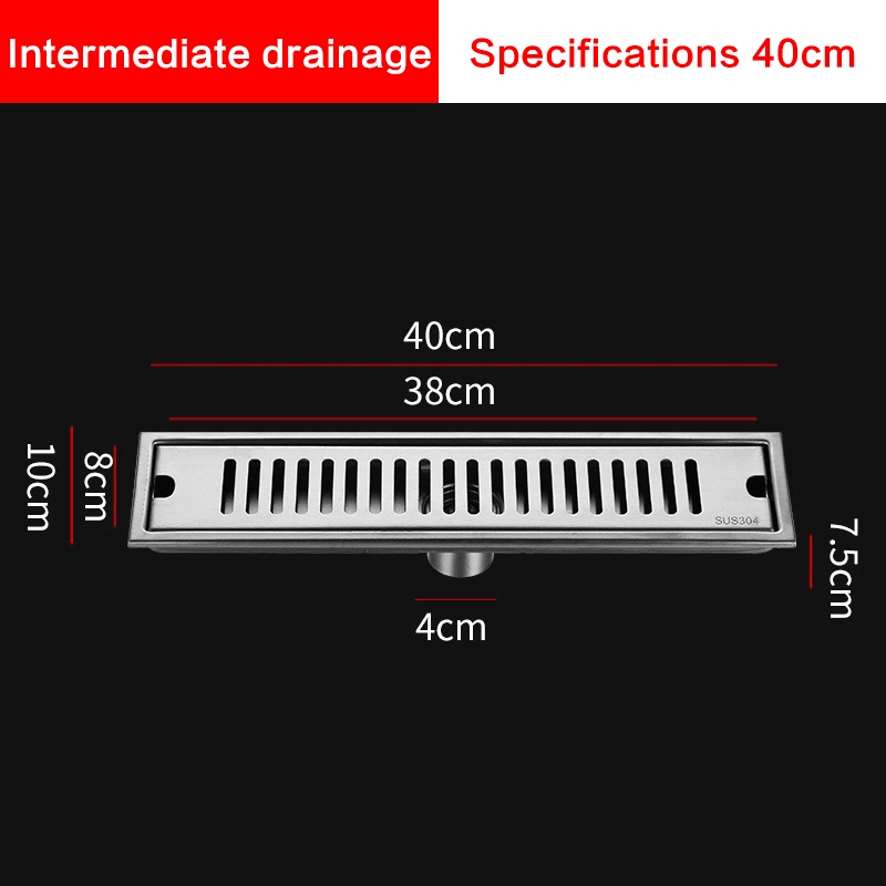 40*10cm SUS304 Stainless Steel Rectangular Floor Drain Thickening Project Hotel Shower Room Large Displacement Side Row Stripe Shape Odor Proof Floor Drain