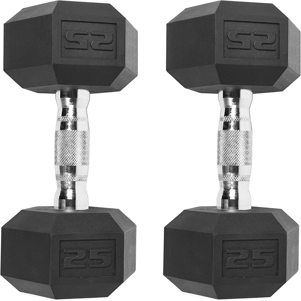 Home Gym Bodybuilding Equipment Fixed Black Dumbells Hex Rubber Dumbbell