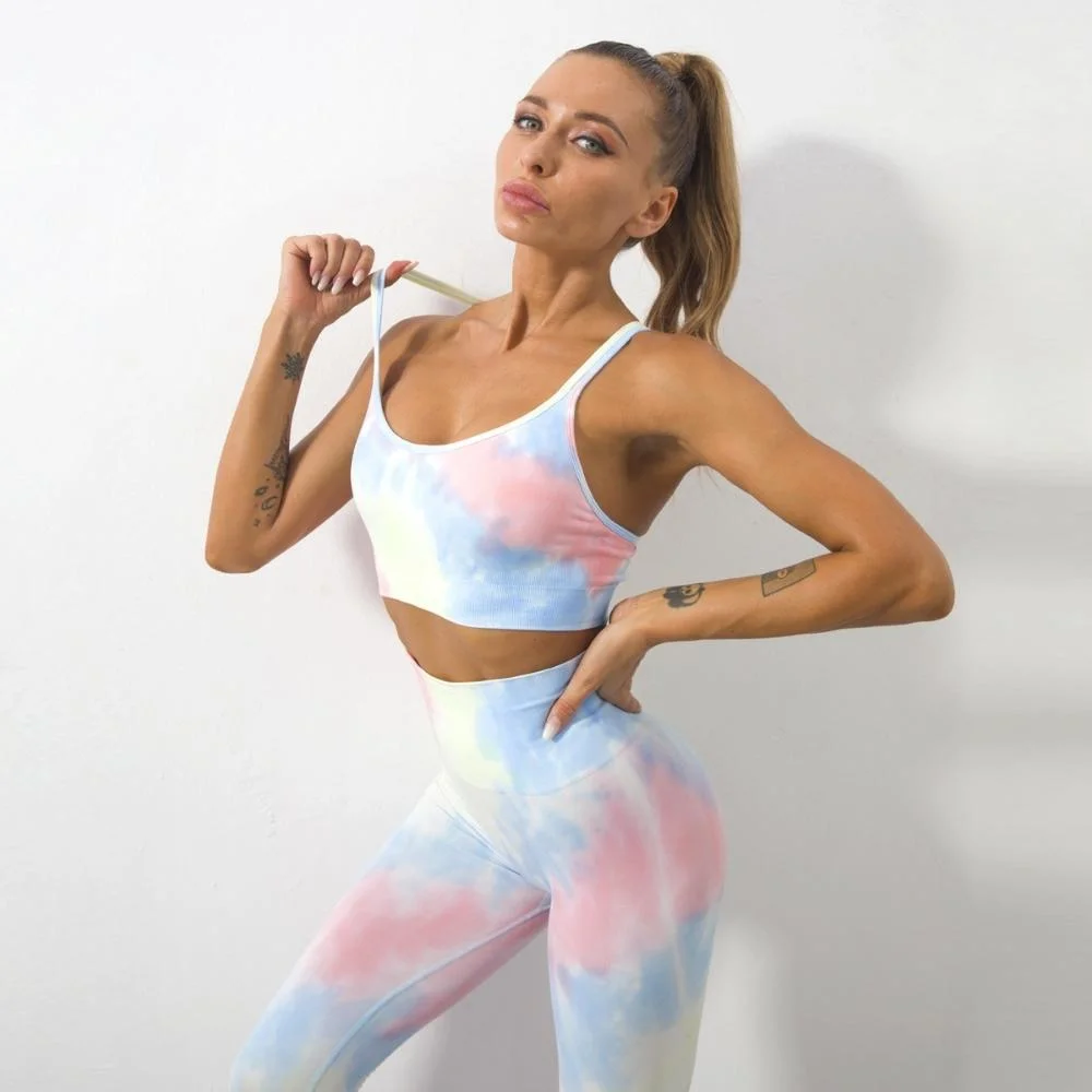 4 Piece Tied Dye Seamless Workout Gym Fitness Sports Running Yoga Sportswear Wbb20082