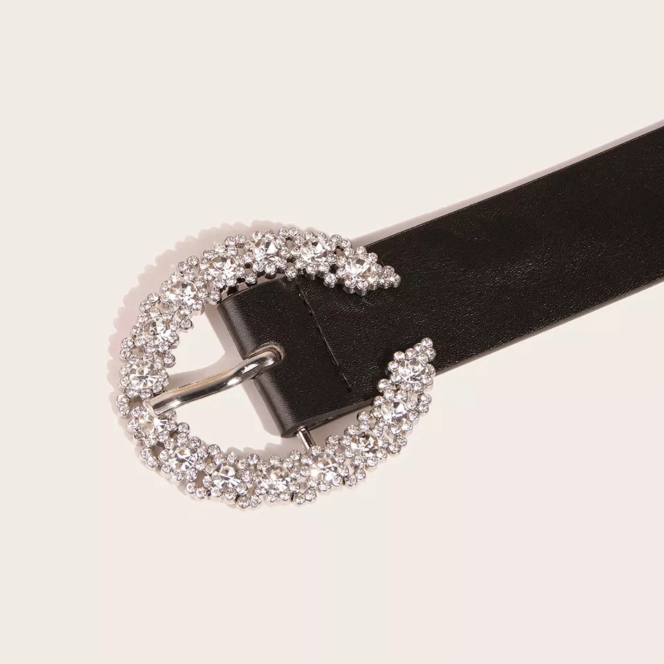 The New Listing Shiny Studded Crystal Rhinestones PU Women Rhinestone Belt