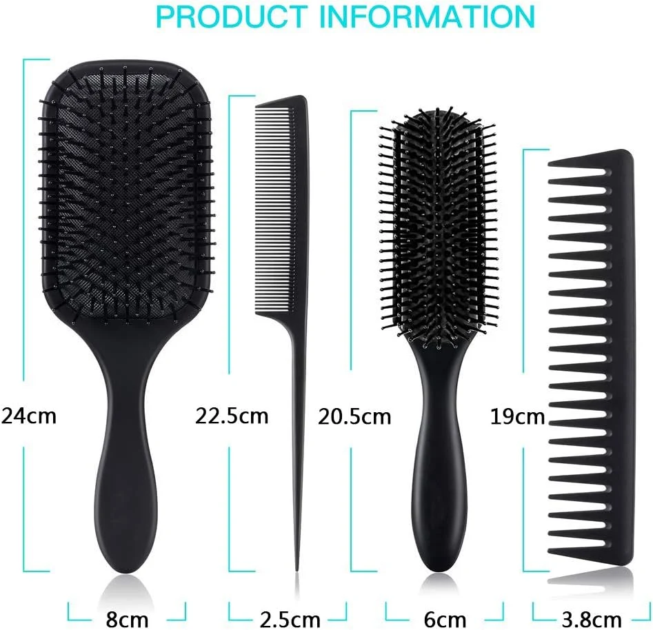 4pcs Paddle Cabello Cepillo, Cepillo y peine el cabello Detangling Set