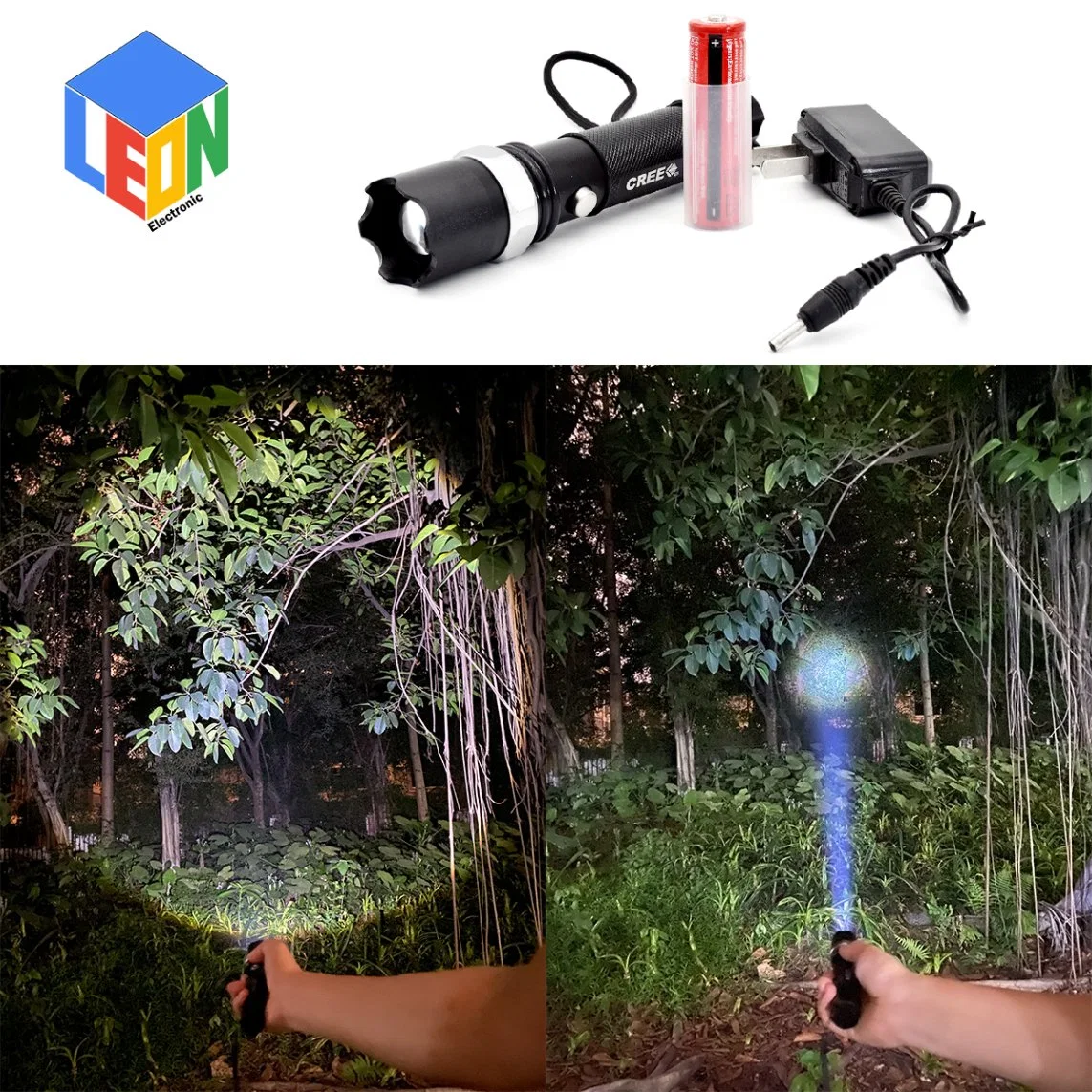 Rechargeable Zoom in and Zoom out Function Outdoor Camping Searching LED Flashlight