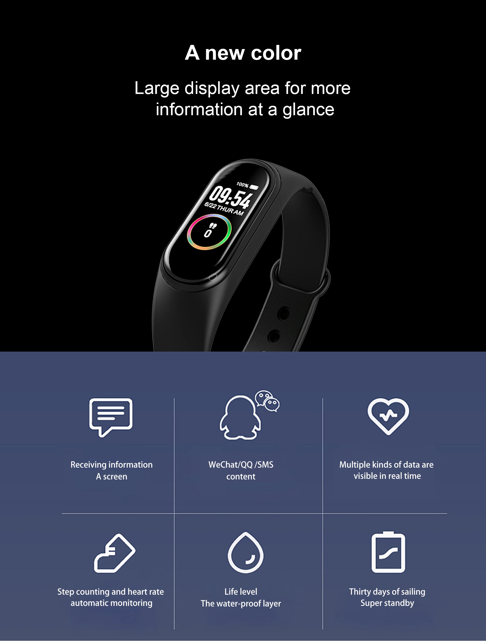 Version globale Smart Bracelet M4 écran couleur de la bande de remise en forme Smart Bracelet Sport