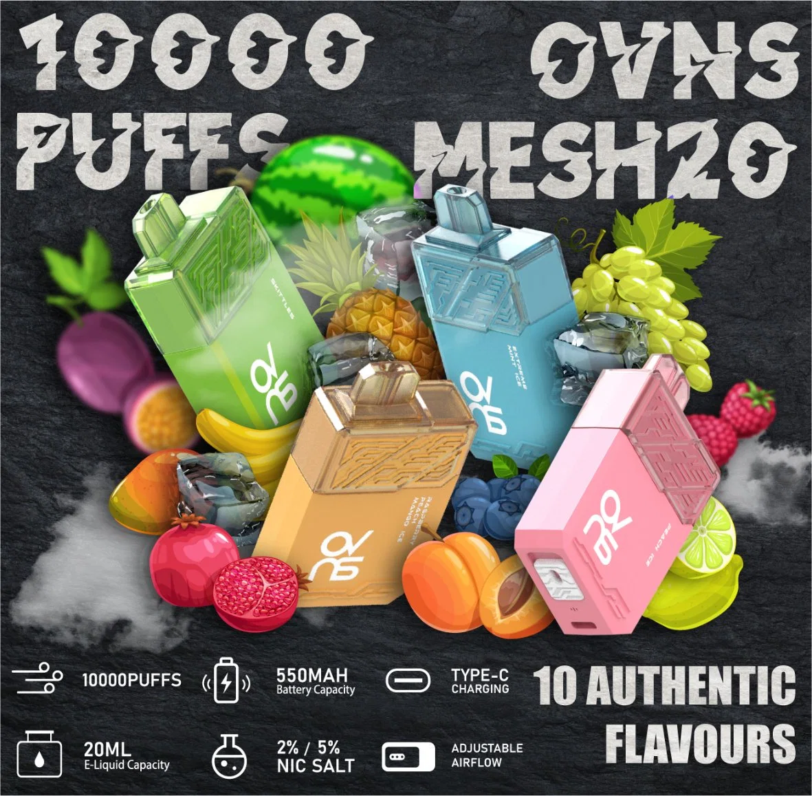 Ovns Vapeak 10000 puffs дым одноразовый электронный сигарет Vape Регулируемый поток воздуха