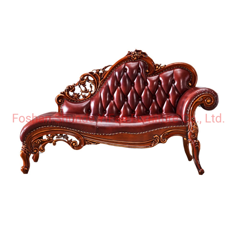 Holz geschnitzt Classic Leder Chaise Lounge Sofa Möbel in Optional Lounge Chair Farbe