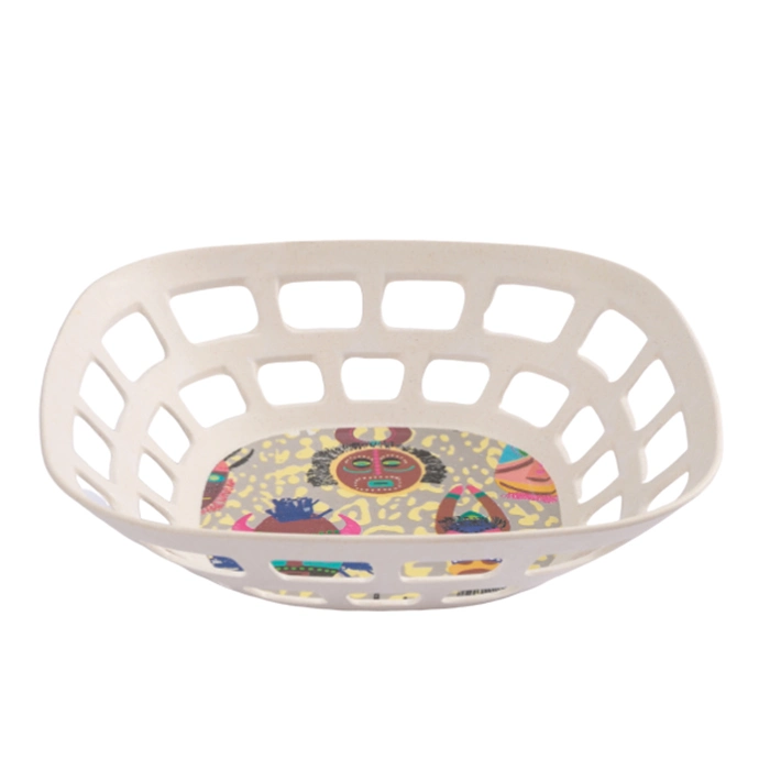 Aveco New Shape BPA Free Biodegradable 1 Tier Customized Empty Wire Bamboo Fruit Basket Pattern Painting