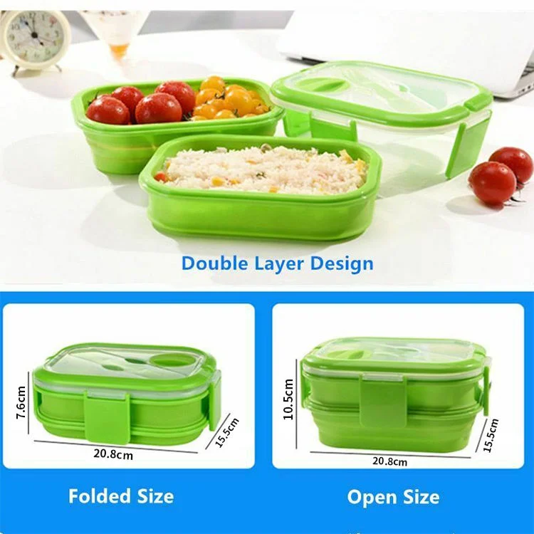 Conteneur de stockage alimentaire pliable en silicone de micro-ondes pliage Double-Deck Boîte à lunch