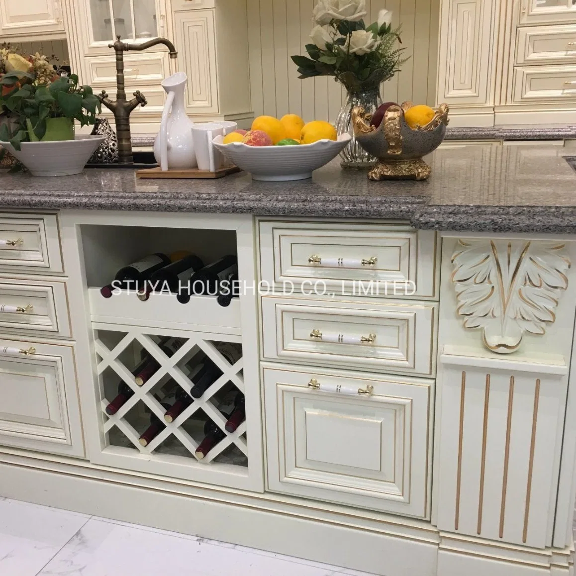 Premium Wood Kitchen Cabinets - Exquisite Floral Carvings, Solid Wood Doors