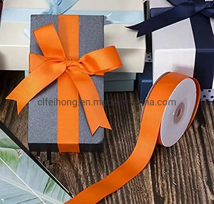 Factory Export From Year 2009 100% Polyester 196 Colourful Eco-Friendly Customised Grosgrain Ribbon for Gift Packaging/ Decoration Orange Color