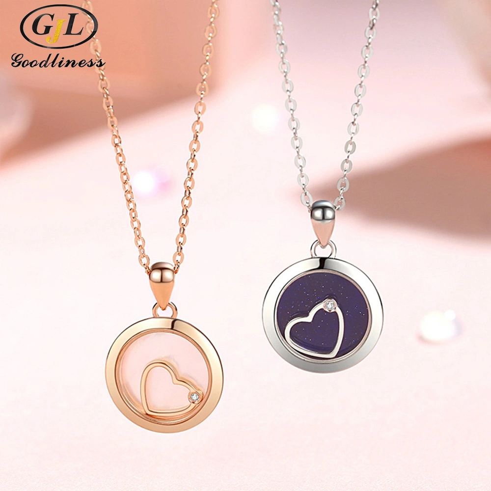 Dainty Rose Gold Women Circle Pendant Shell Necklace Silver 925