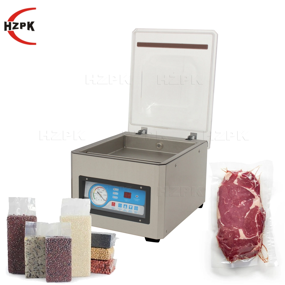 آلة تعبئة وتغليف تجارية من نوع Hzpk للحوم ، آلة تفريغ فراغية لغرفة واحدة على سطح المكتب