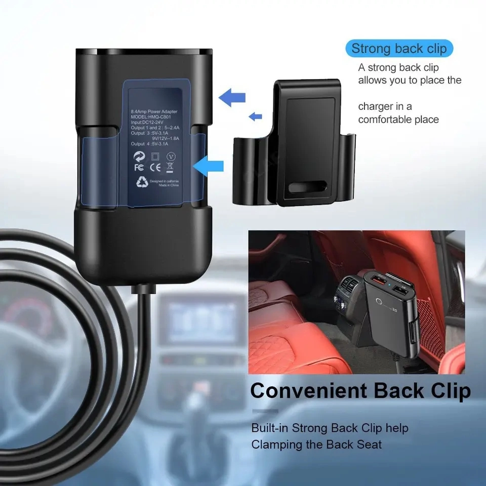 4 USB Quick Super Fast Car Charger 36W 8A 1.8m Universal Mobile Phone Tablet PC Travel Car Charger Adapter