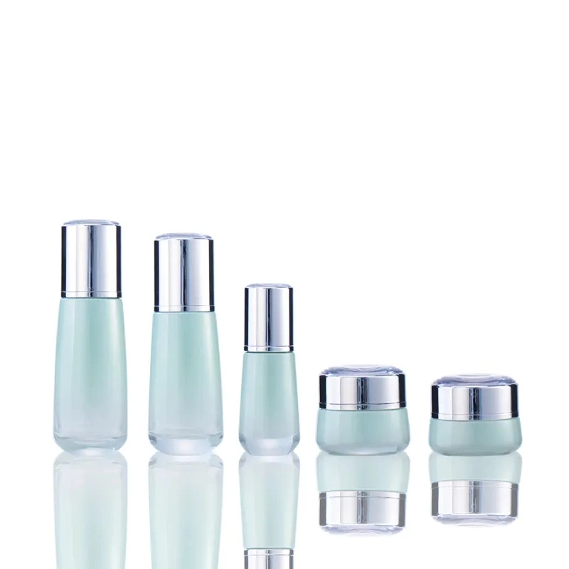 Luxury Cosmetic Packaging of Empty Glass Lotion Bottle and Cream Jar Set