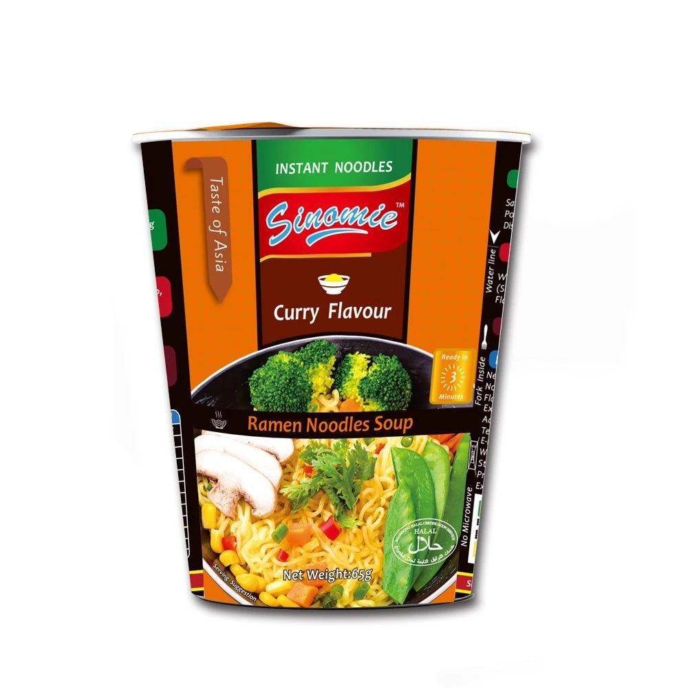 Sinomie Brand Chinese Manufacturer Wholesale Halal Customized Curry Flavor Cup Instant Soup Ramen Noodles