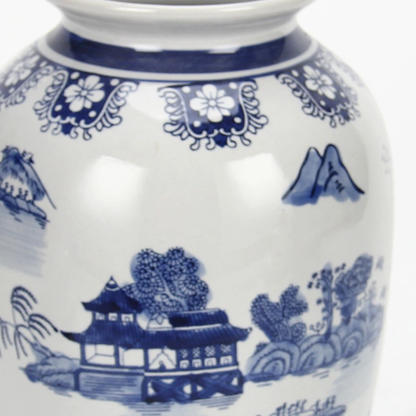 V070 Cerámica clásica Azul y jarrón blanco porcelana al por mayor Paisaje Pintura Tabletop Vasa para la decoración del hogar