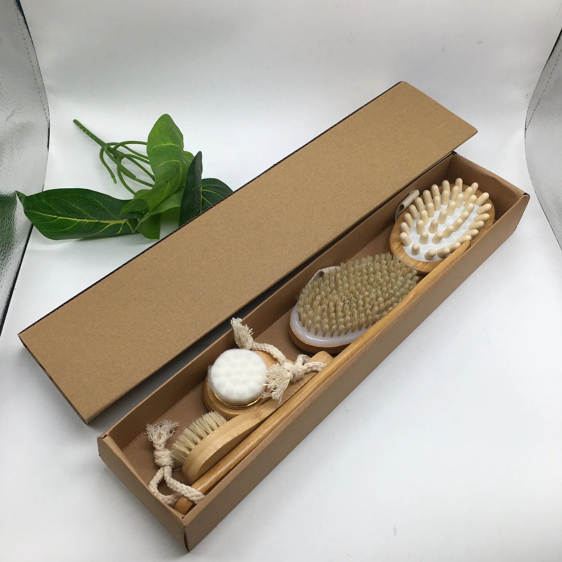 100% Natural Boar Bristles Bath /Shower Face Brush Gift Set for Dry Skin