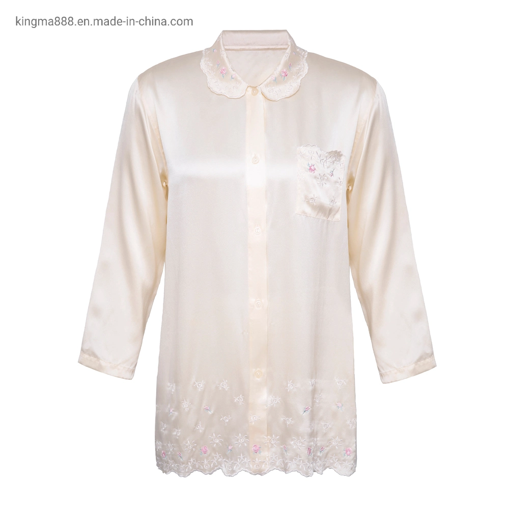 Sleepwear Embroider Silk Luxury Designer Two Piece Pajamas for Women