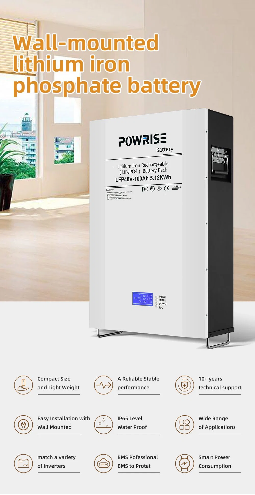 Powrise High quality/High cost performance Solar Energy Battery Power Station Storage Power System 48V 100ah 200ah