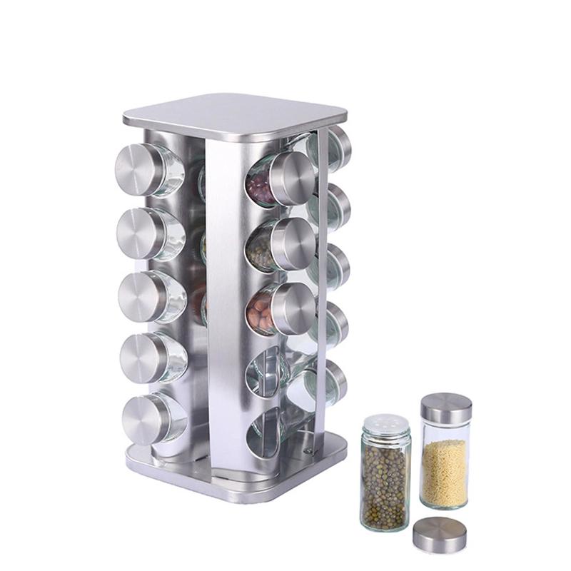 Stainless Steel Sturdy Stable Spice Bottle Stand Racks Rotating 360 Degree Spice Seasoning Holder Free Standing on The Table