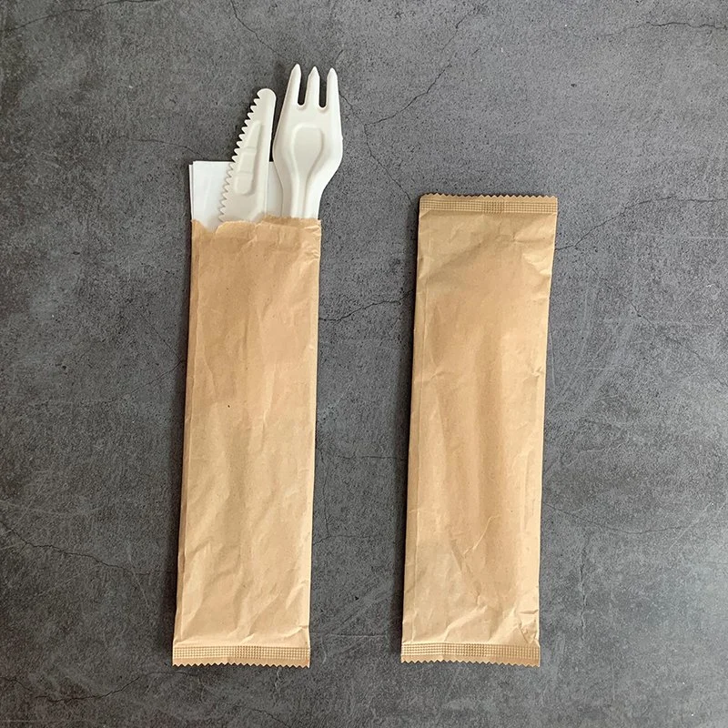 Watsonpak Plant-Based Food Grade Suarcane Fiber Tableware Sugarcane Fiber Disposable Dinnerware Single Use Bidegradable Cutlery Set with Paper Napkin