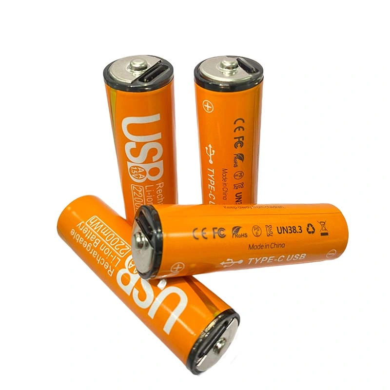 Bateria de iões de lítio recarregável USB de alta capacidade rápida de 1,5 V AA de lítio Baterias