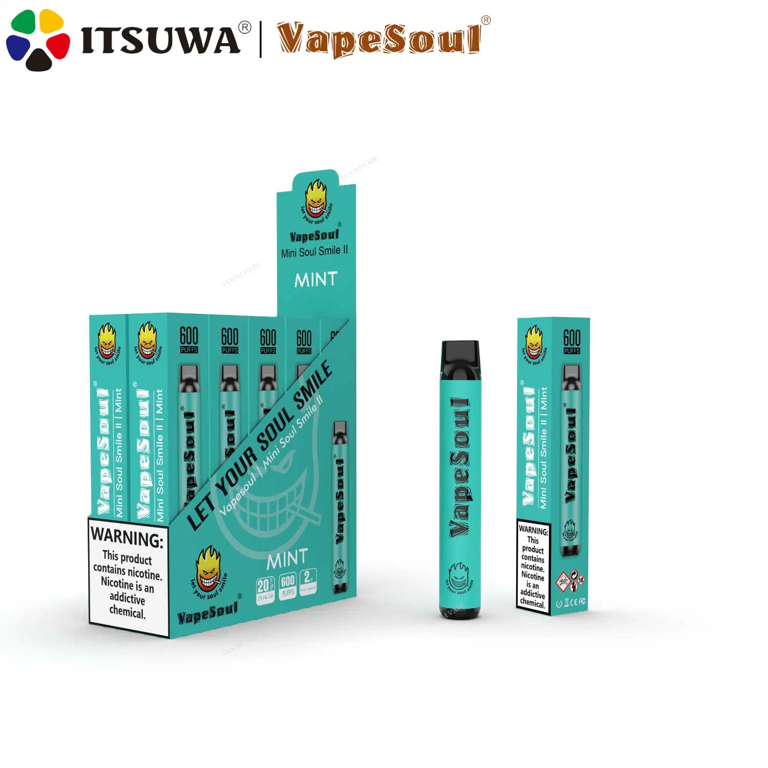 Qualité Premium Vapesoul 2ml 600 bouffées de pré-rempli E Liquide RoHS 400mAh FAC E cigarette Vape jetables Pod d'atomiseur de gros