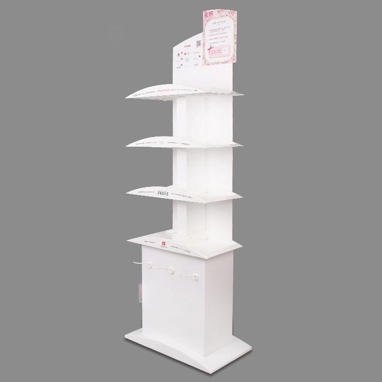 Customized Floor White PVC Cosmetics Display 4 Tiers Display Stand