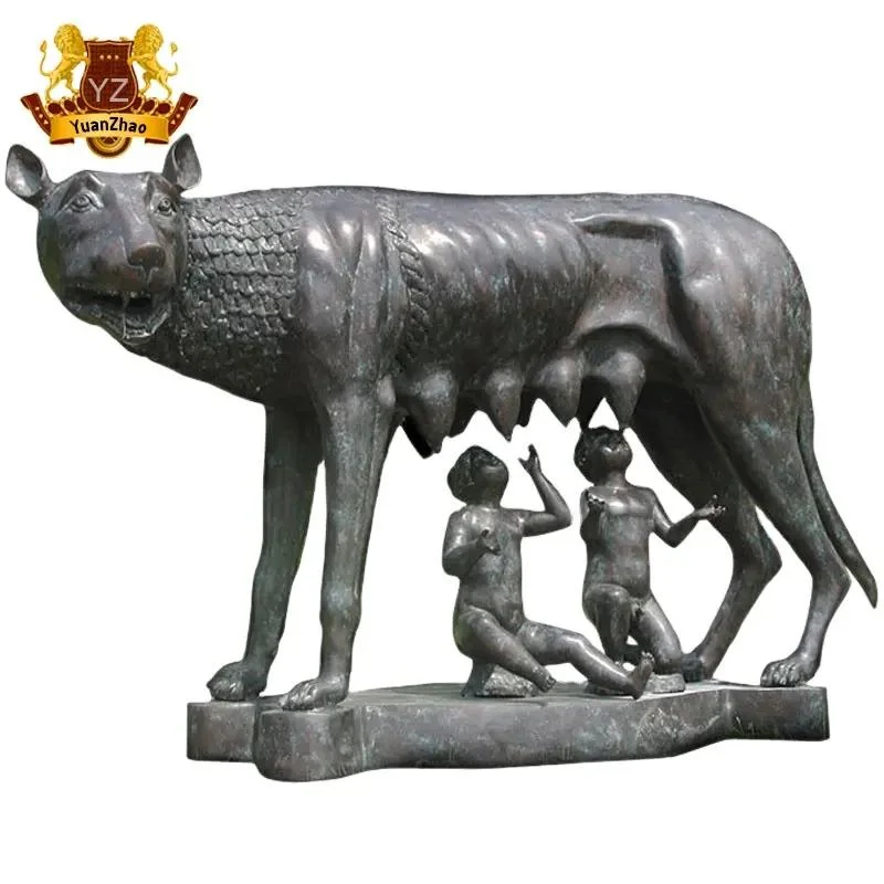 Décoration extérieure de la maison Art Métal Célèbre Artisanat Bronze Sculpture de la Louve Capitoline avec Romulus et Rémus Sculpture de Loup en Bronze de Grande Taille.