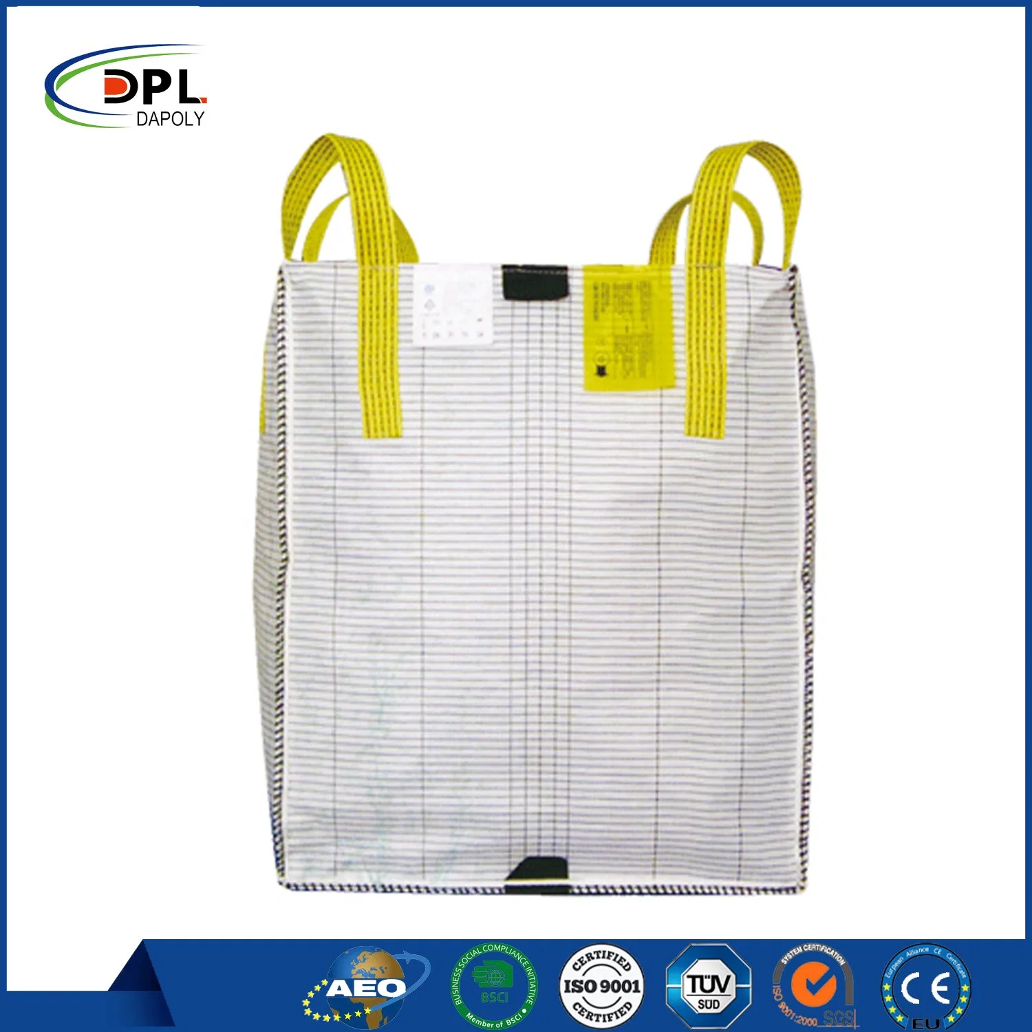 Super 1 tonelada de proveedor saco sacos Jumbo FIBC gran bolsa de embalaje a granel transversal superior plana de grado alimentario Color de fondo plano 1500kg 1000kg.