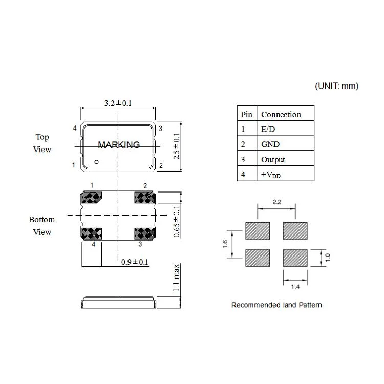 Osc-SMD3225 32.768kHz 3.2*2.5mm Size 1.8V~3.3V 25ppm~100ppm Tuning Fork Xo Quartz Clock Oscillator Crystal Oscillator