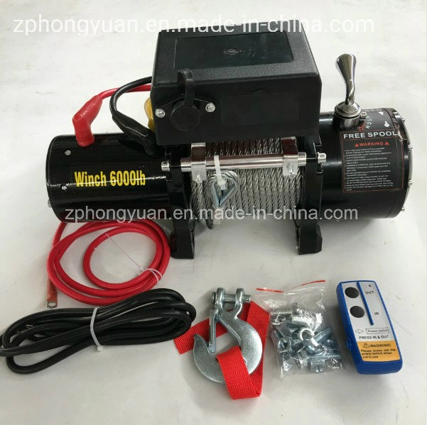 Hongyuan Auto Car Truck Winch DC12/24V with Factory Direct Sale 6000lbs