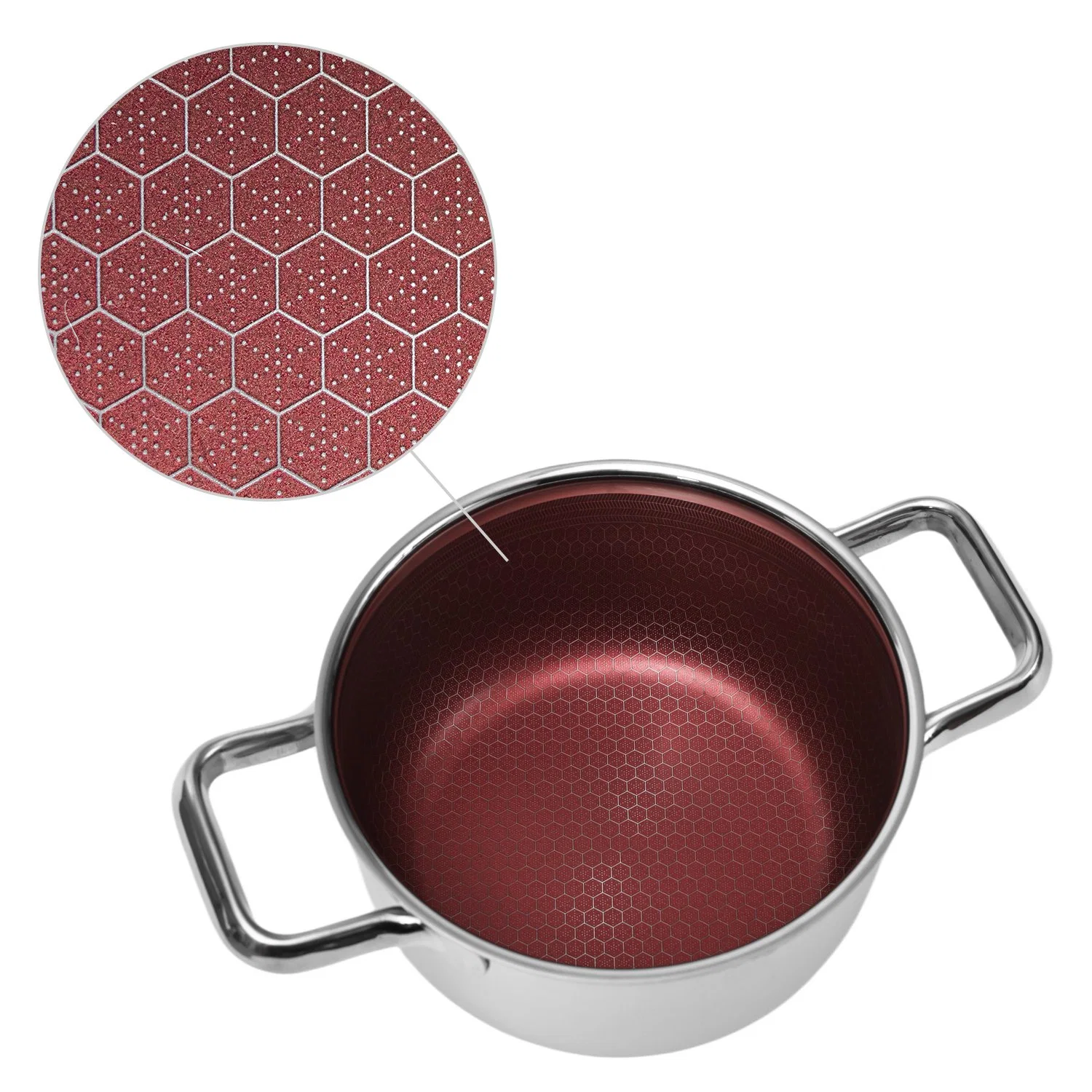 Hot Sales Stainless Steel Cookware Nonstick Honey Comb Red Coating 20cm Soup Pot