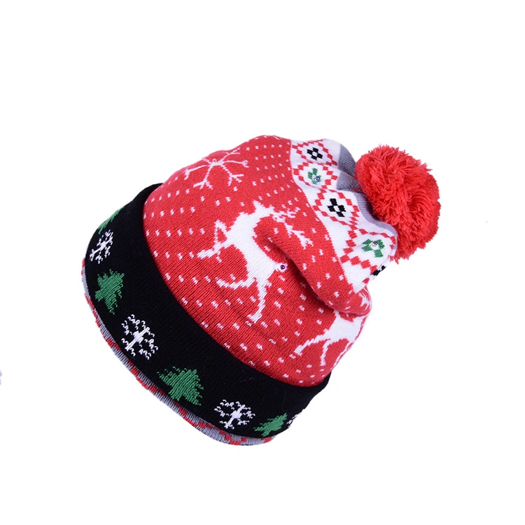 New Fashion Professional Customization Knitted Hat Hair Ball Acrylic Jarblus LED Lamp Lighting Autumn and Winter Woolen Hat Warm Leisure Christmas Hats