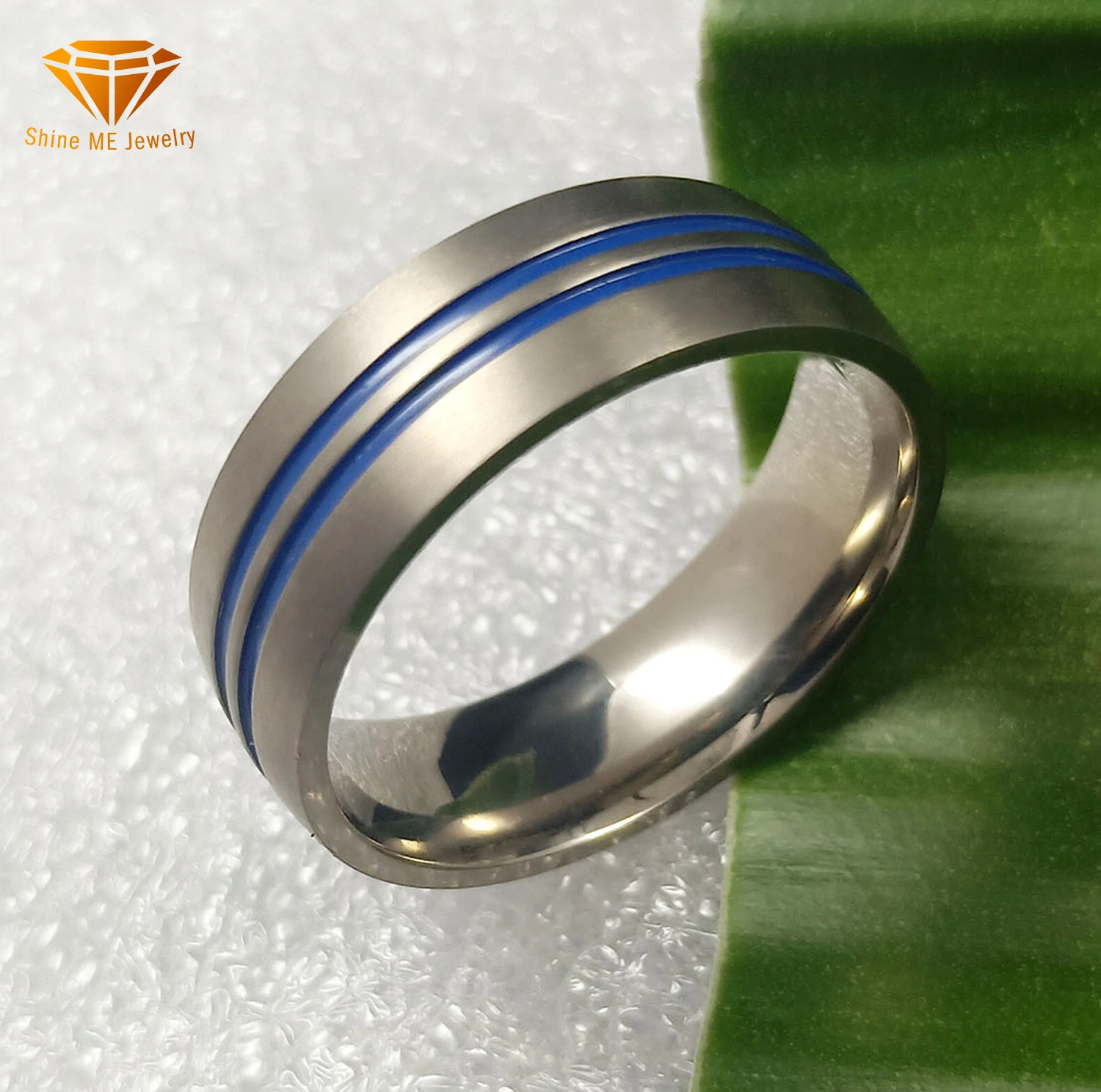 Bisutería de calidad superior mate con ranura azul titanio puro Anillo de Boda TR1938