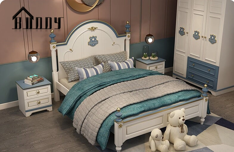 Alta calidad Muebles de niños Muebles de madera Muebles de niños almacenamiento de bloques Cama niños conjunto de cama de madera para niños