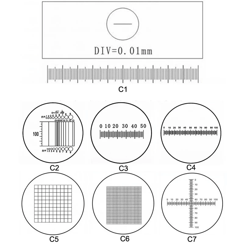 C1 - C7 Optical Glass Microscope Calibration Slides Eyepiece Reticle Ruler Microscope Stage Micrometer for Eyepieces Measurement