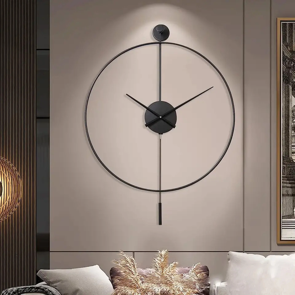 Iron Art Classical Large Decorative Wall Clock with Pendulum Modern Silent Metal Wall Clocks for Living Room Bedroom