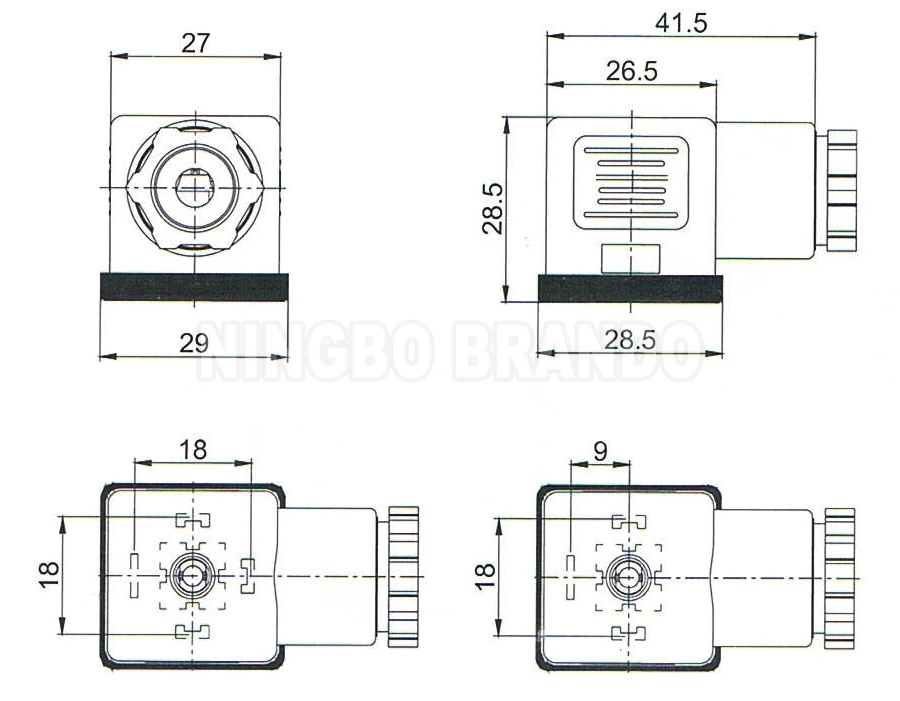 DIN43650A AC DC КОРИЧНЕВЫЙ MPM 18 ММ IP65 2P+E 3P+E. Разъем катушки клапана со светодиодом DIN 43650A DIN 43650 тип А