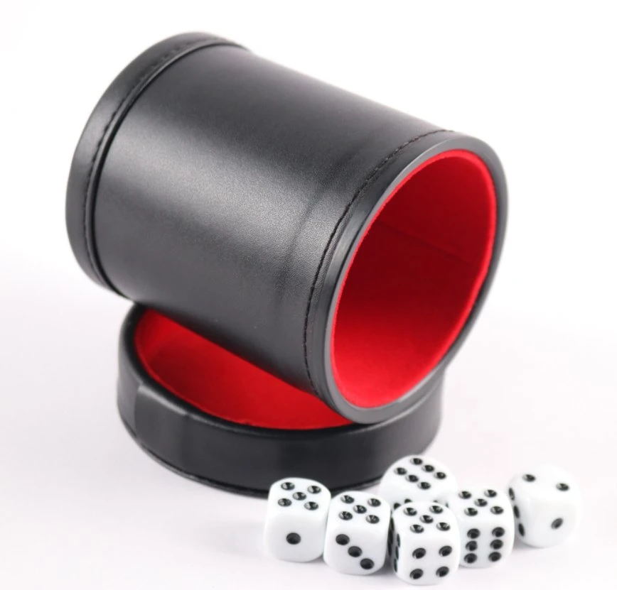 Custom Printing Gambling PU Leather Game Dice Cup with Red Velvet