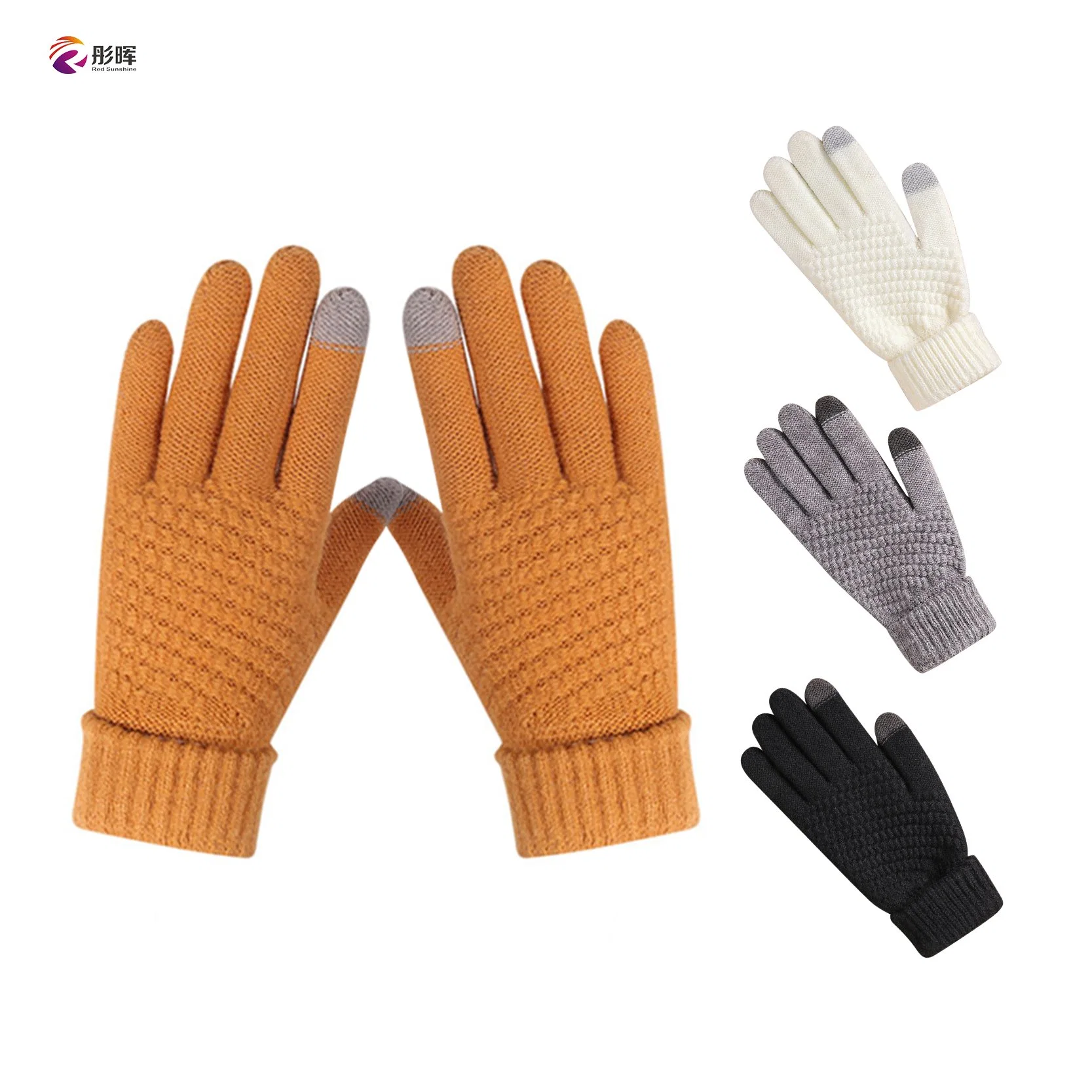 Los nuevos guantes tejidos pulido exterior tejido Jacquard Unisex Calentarse Mitones con una cuerda Guantes de invierno