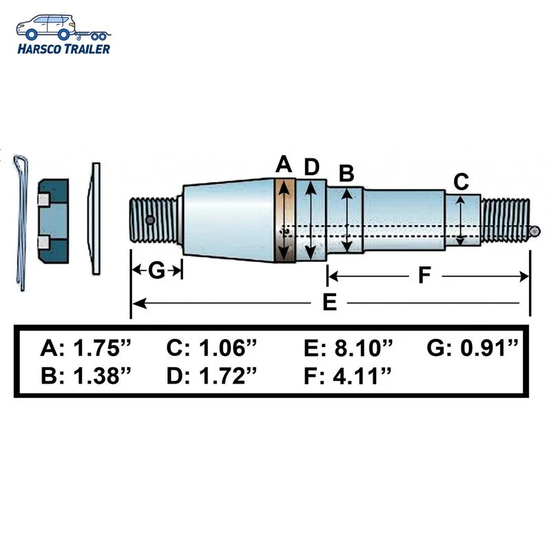 Tie Down Eliminator Torsion Axle Replacement Spindle - 1 1/16" x 1 1/16" - Screw On - Axle Spindles