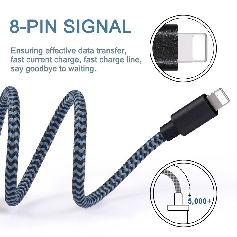 Cable USB duradero de carga rápida de nylon trenzado 2A para iPhone 11