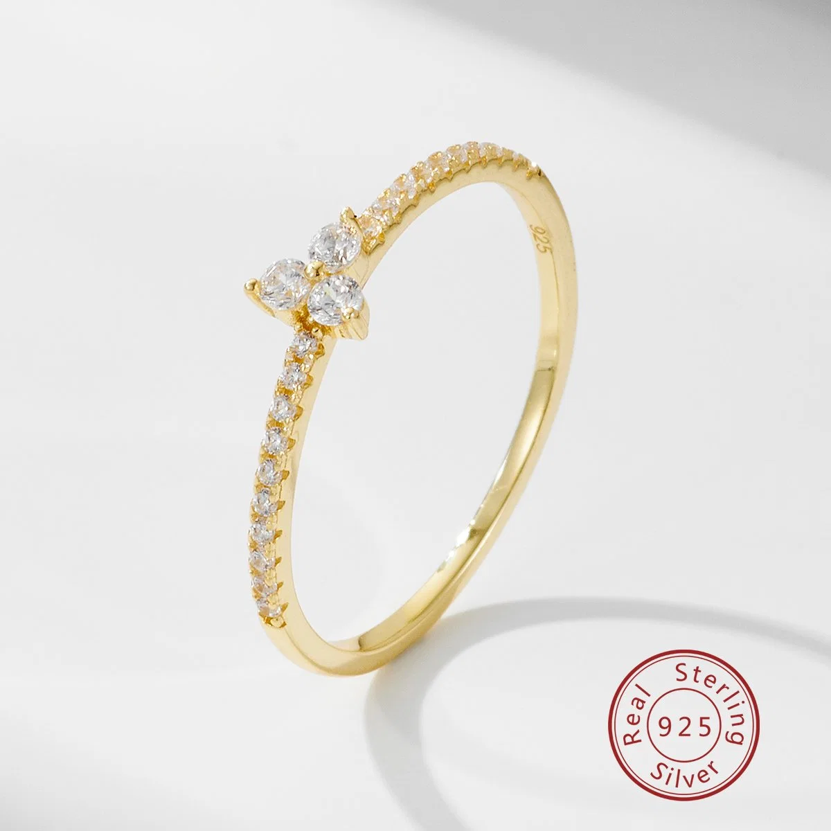 Fashion Novo Design de alta qualidade, 925 Sterling Silver Rings CZ três Micro Pedra Abrir Zircon Cúbico Anéis de ténis no 14K banhado a ouro